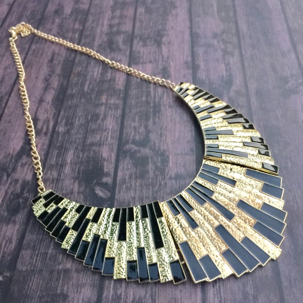 Modern Industrial Black Enamel Bib Necklace - image 5